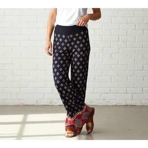 ASHLEY BLUE Black Colorful Pants Pull On Size L Bohemio Hippie